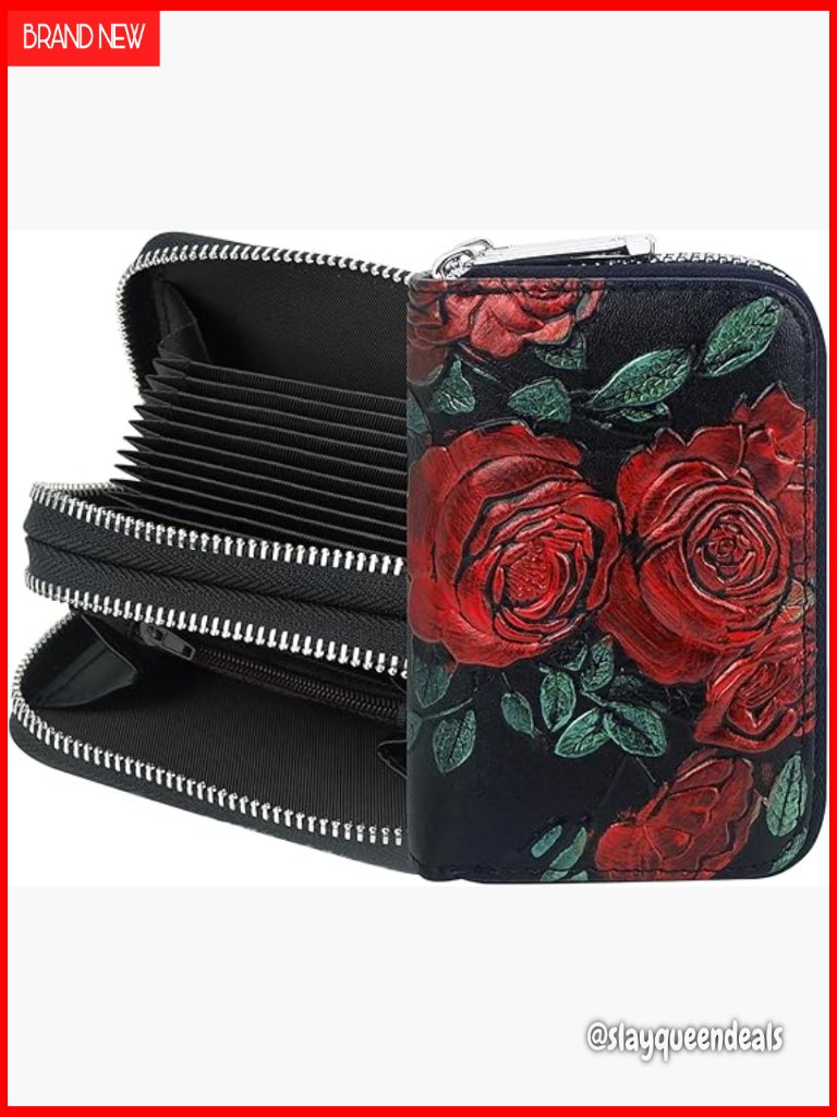 Genuine Leather Rfid Zip Around Accordion Card Holder Wallet Compact